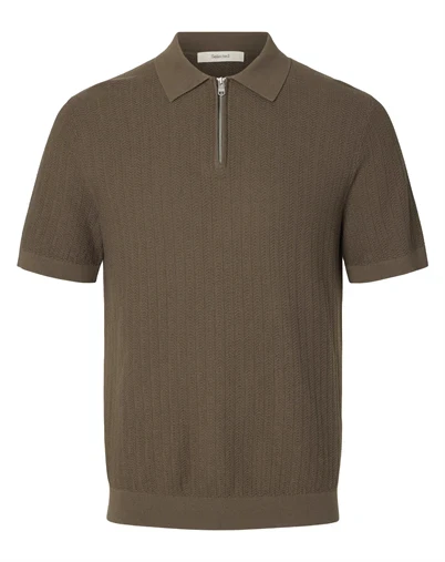 Selected - SLHCran Strik Structure Zip Polo - Chocolate Chip